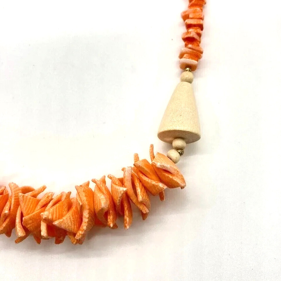 Orange White Shell Bead Chunky Statement Necklace… - image 9