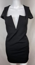 Pretty Little Thing Black Short Sleeve V Plunge Bodycon Dress Size 8 New F451