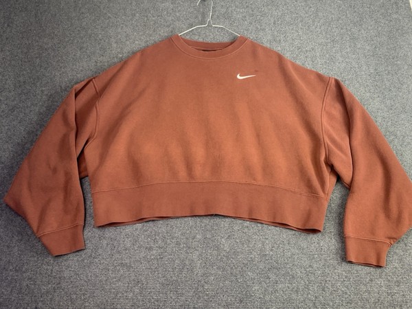 NIKE Cropped Women's Sweatshirt SMALL Brown Fleece Long Sleeve