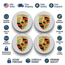 4 Porsche Silver Center Caps Concave 76mm Royal Crest 992 Cayenne 911 Carrera