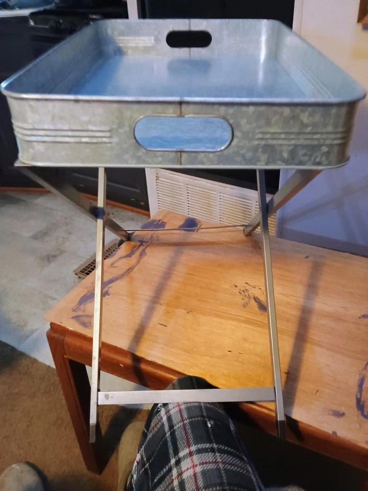 Galvanized Tin Tray With Folding Stand 20"X13"X19" - Image 2 of 2