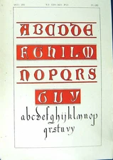 Antique Old Print Ref.763 1860 Art Illuminating Alphabet Letters Calligraphy