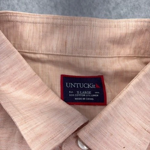 Camisa masculina UNTUCKit com botões XL linho pêssego mistura de algodão casual trabalho leve - Imagem 4 de 4