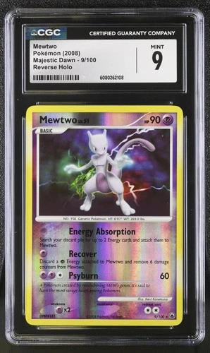 CGC 9 MINT Mewtwo 2008 Majestic Dawn 9/100 Reverse Holo Pokemon Card