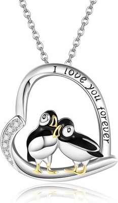 925 Sterling Silber Vögel Papageientaucher Anhänger Halskette Schmuck Geschenk für Frauen Mädchen