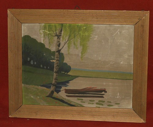 Vintage impressionist gouache painting lake landscape - Picture 5 of 10