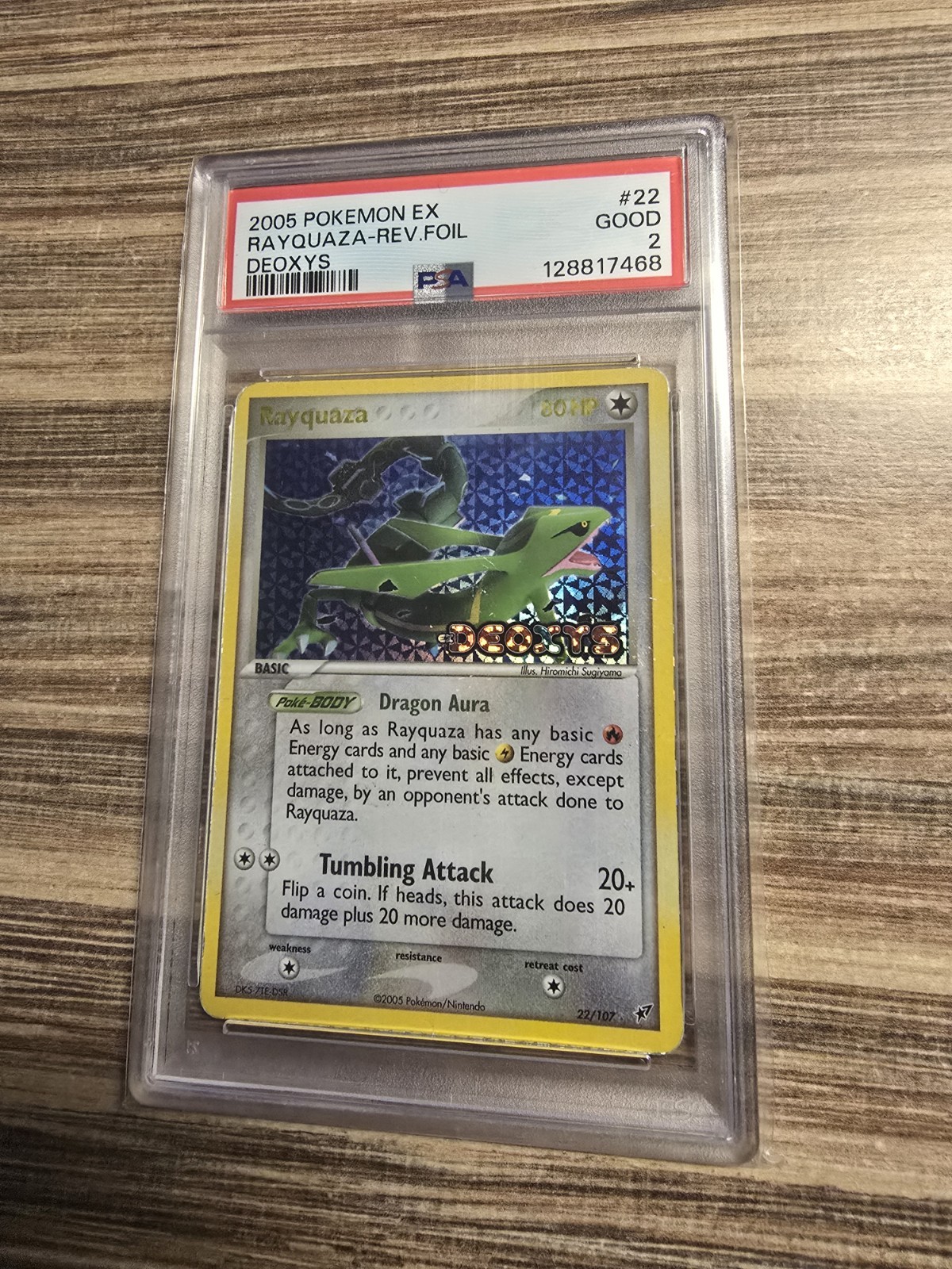 2005 POKEMON EX DEOXYS #22 RAYQUAZA-REVERSE FOIL PSA 2