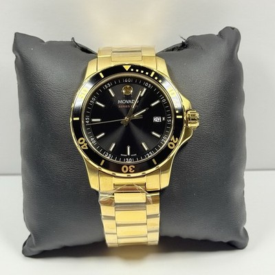 New-Movado Series 800 2600145 Black Dial Yellow Tone Stainless Steel Men s Watch