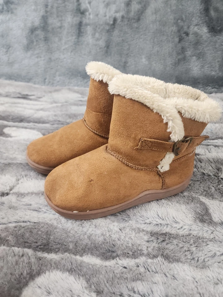 Botas de niña descoloridas Glory talla 9 marrón aspecto gamuza tela tirar de piel sintética Foto 2 de 4