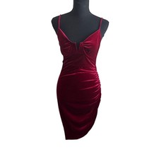 Bear Dance Burgundy Velvet Asymmetrical Mini Babydoll Y2K Dress S Holiday Glam