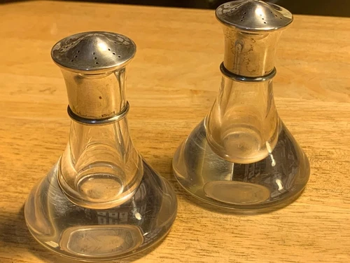 Vintage MCM Steuben glass & sterling silver salt / Pepper Shaker 3" x 2 1/4"