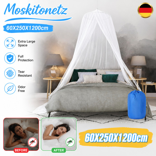Moskitonetz Baldachin Schutz Weiß Feinmaschig Atmungsaktiv Doppelbett Camping-image