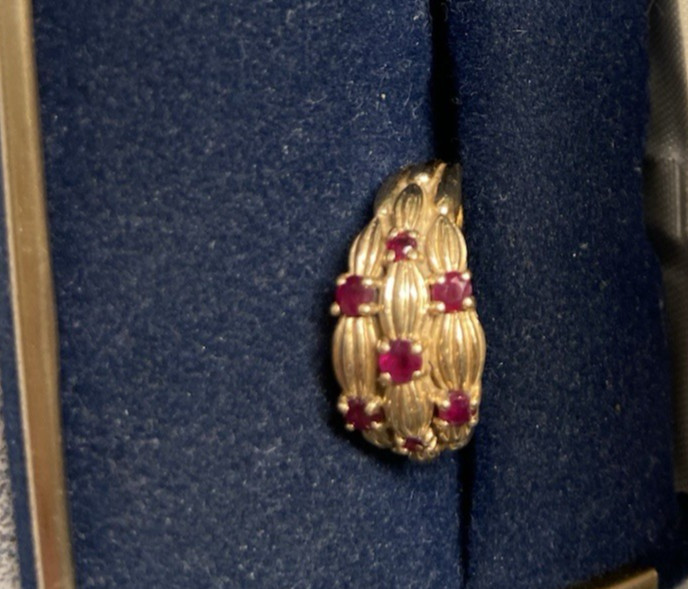 14K Yellow Gold Quilted Ruby Ring Size 7 - 7.5