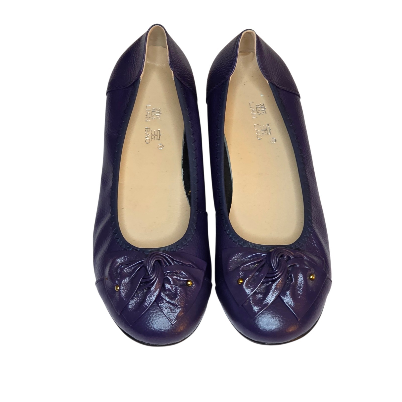 LIAN BAO Wms Purple Bow Comfort Ballet Flats Soft Sole Ortho Shoes Sz9.5 Leather