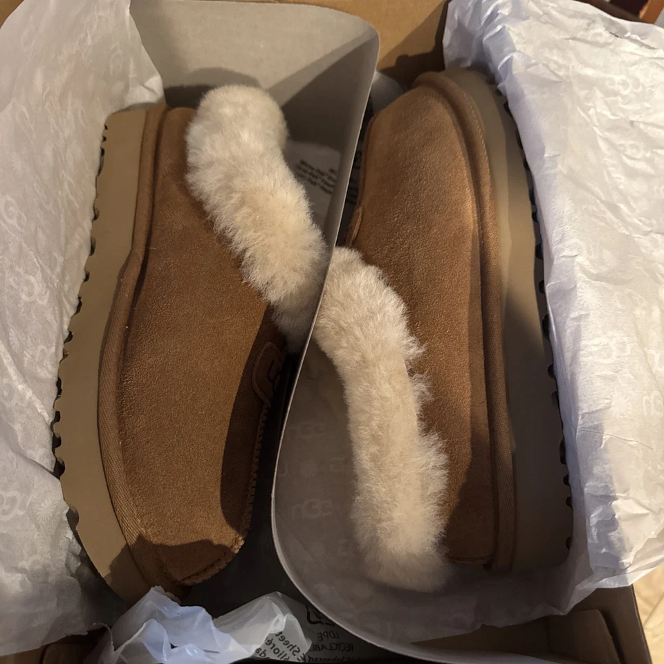 UGG TAZZETTE CHESTNUT SUEDE/ WOOL PLATFORM SLIPPERS, WOMEN US 9/EUR 40 NEWinbox  - Image 2 of 4