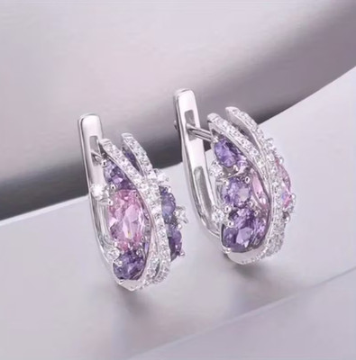 Luxuriöse Damen Miss Lady Creole Violet Rosa 14K Weißgold vergoldet Zirkonia AA