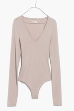 Madewell V-Neck Full-Coverage Bodysuit Women's Size XS Telluride Stone NWT