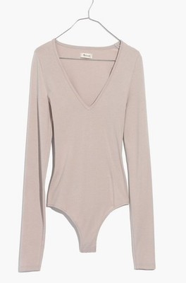 Madewell V-Neck Full-Coverage Bodysuit Women's Size XS Telluride Stone NWT!