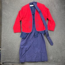 Dovani of Dallas Vintage 80s Dress Set Red Blue Embroidered Jacket Belt Size 14