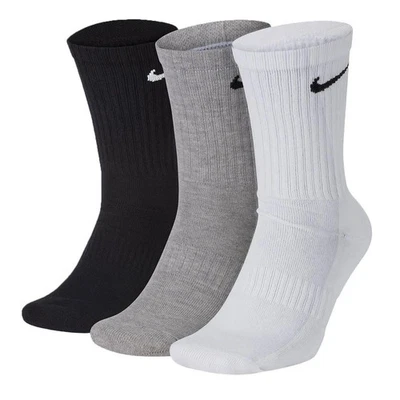 NIKE SOCKS 3 PAIRS PACK MENS WOMENS CREW SPORTS UK 100% COTTON NEW