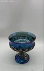 L.E. Smith Moon and Star Compote Blue Carnival Glass Footed Bowl Vintage