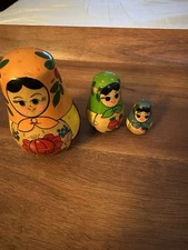 Set of Three Nesting Dolls Wooden Hand Painted Russian Dolls