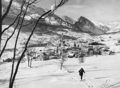 Italy cortina d'ampezzo winter panorama towards col rosaÊ 1953 OLD PHOTO