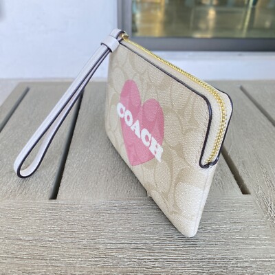 Coach Corner Zip Wristlet Heart Print CP436 Valentine's Day Gift