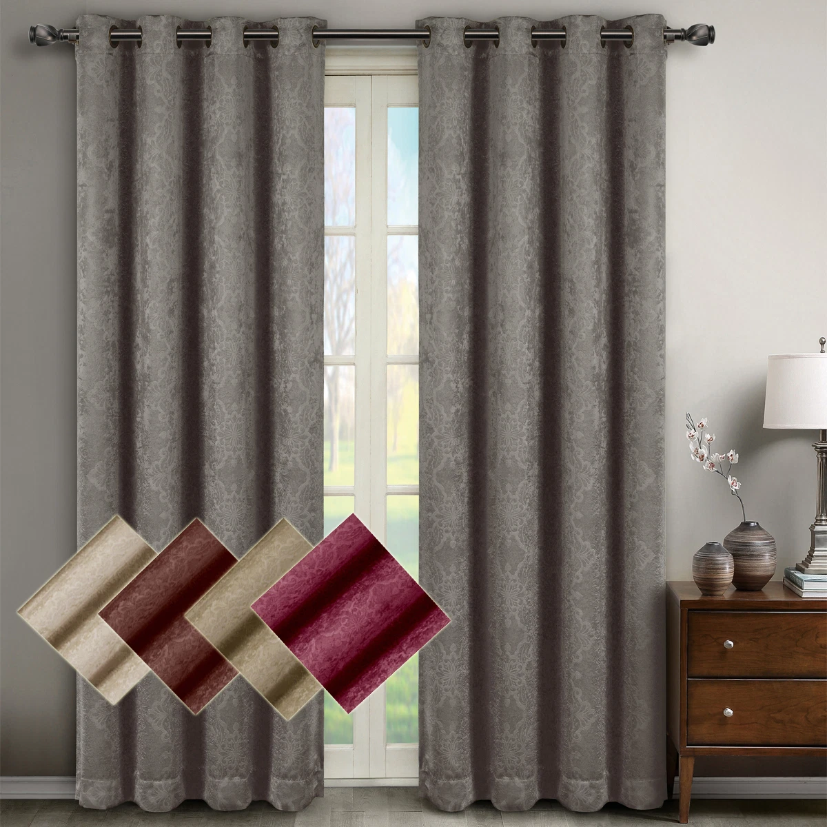 Bella Blackout Weave Embossed Grommet Curtain (Set of 2) Panels 104W x 63"L