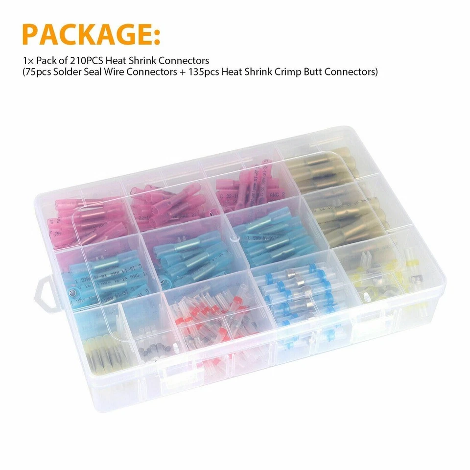 210pcs Heat Shrink Butt Crimp Connectors Mixed with Solder Seal Wire Connectors - Image 3 of 4