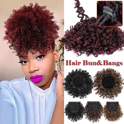Afro Puff Drawstring Ponytail Curly Synthetic Bangs Hair Bun Extension  Chignon