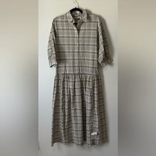 ASOS Design Plaid Maxi Dress Tan White 4 NEW