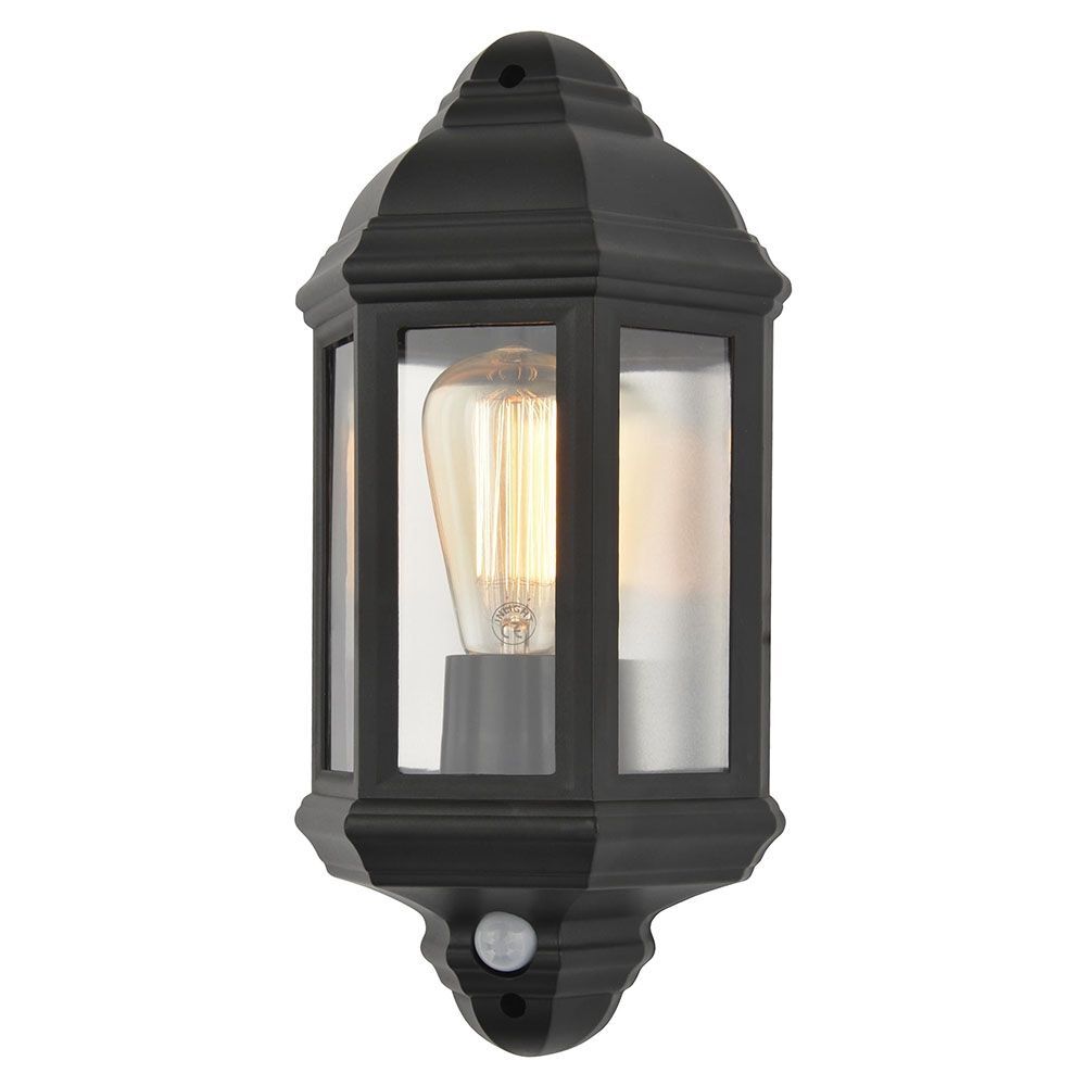 Litecraft Bangor Wall Light Outdoor Traditional Half Lantern With Sensor - Black