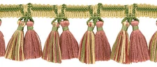 Double Tassel Fringe Trim, Color# VNT8 - Carnation Pink [Sold By The Yard]