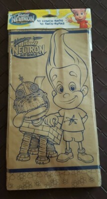 Vintage NEW Nickelodeon Jimmy Neutron Kids TV Show Lunch Bags Paper Bag 10 Pack
