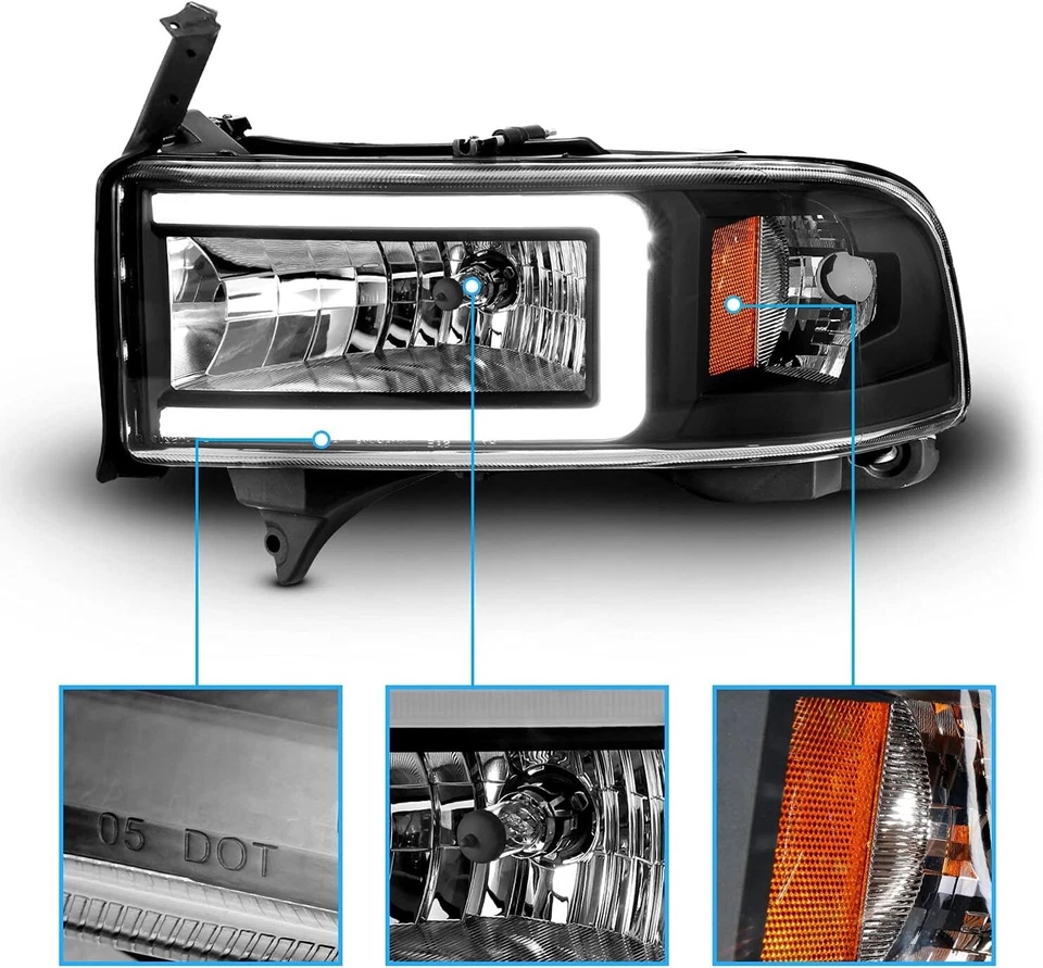 BLACK LED DRL Headlights + Corner Lamps For 1994-2001 Dodge Ram 1500 2500 3500 - Image 4 of 4