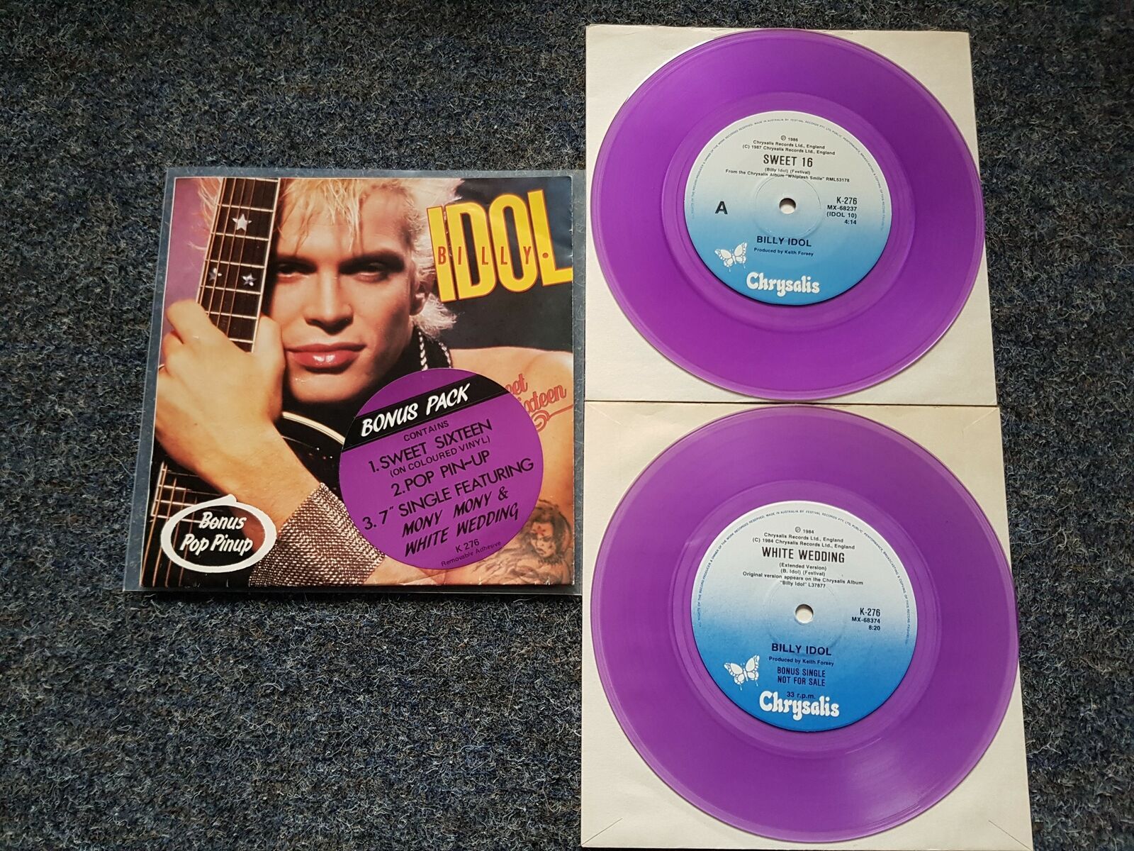 7"" Single Billy Idol - Sweet Sixteen AUSTRALIA PURPLE VINYL DOUBLE PACK