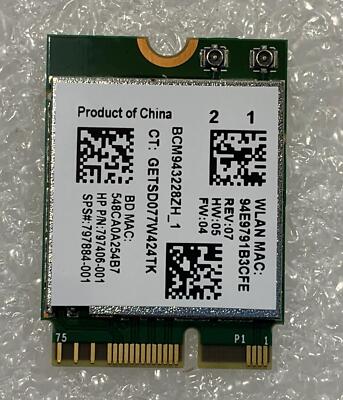 HP 797884-001 Broadcom BCM943228ZH_1 Ngff 2230 Wi-Fi WLAN Kabellose Karte Neu