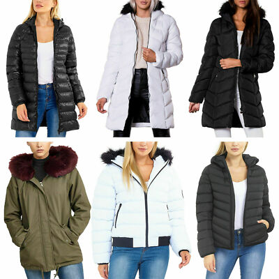 DAMEN WATTIERTER PARKA JACKE DAMEN PUFFA WARM KAPUZE KRAGEN PUFFER WINTER FELL MANTEL