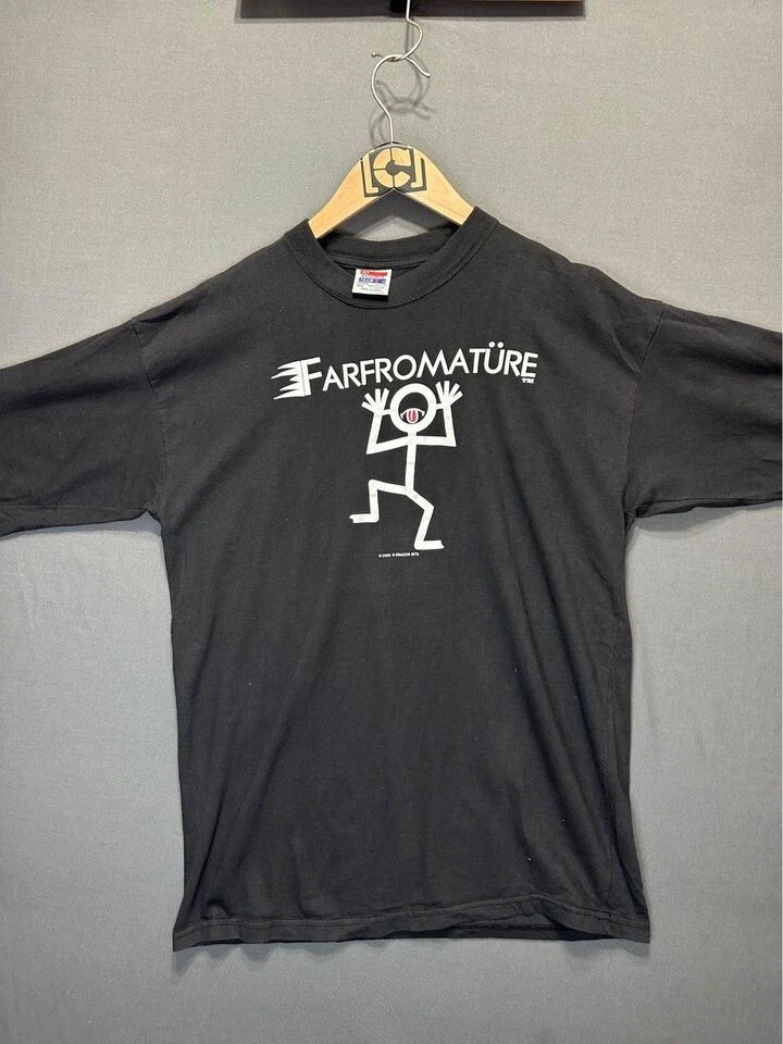 Vintage Farfromature Shirt Mens Large Black Stick Man Band tee CGW Erazor Bits - Image 2 of 4