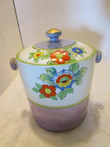 Ancien POT A BISCUITS BISCUITS PORCELAINE LUSTRE TAKITO peint main Japon années 30 - Photo 8/12