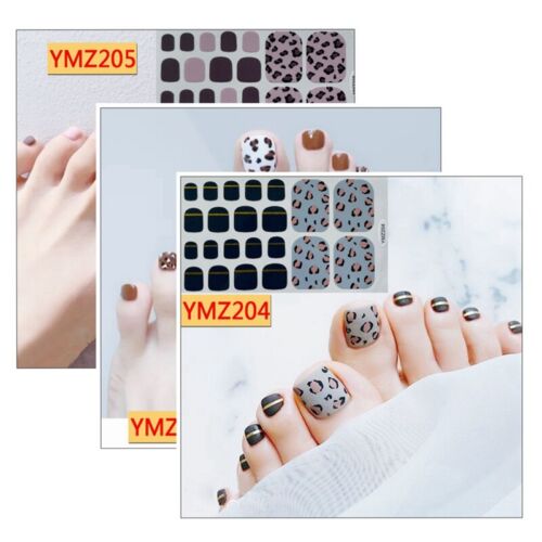 22pcs Toe Nail Leopard-Print Gold Lines Pure Colors Nail Wraps Stickers - Picture 1 of 9