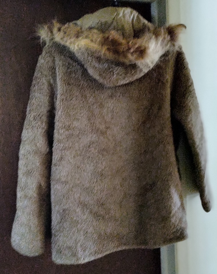 Vintage Hooded Faux Fur Teddy Bear Parka Light Brown quilted lining