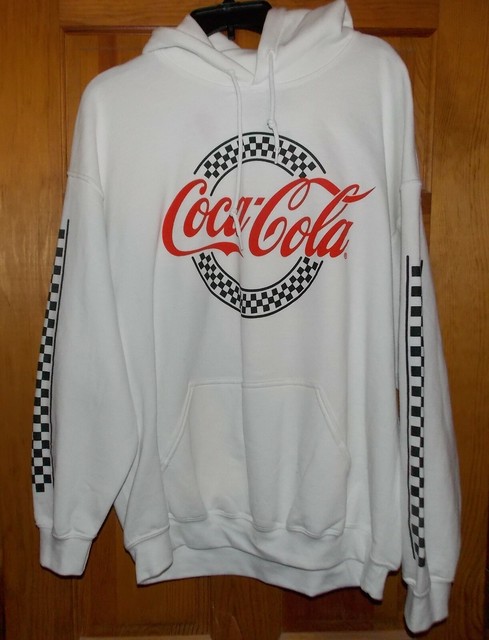 NEW Coca Cola Hoodie Hooded Sweatshirt Checkered Sleeves Men XL Racing | eBay