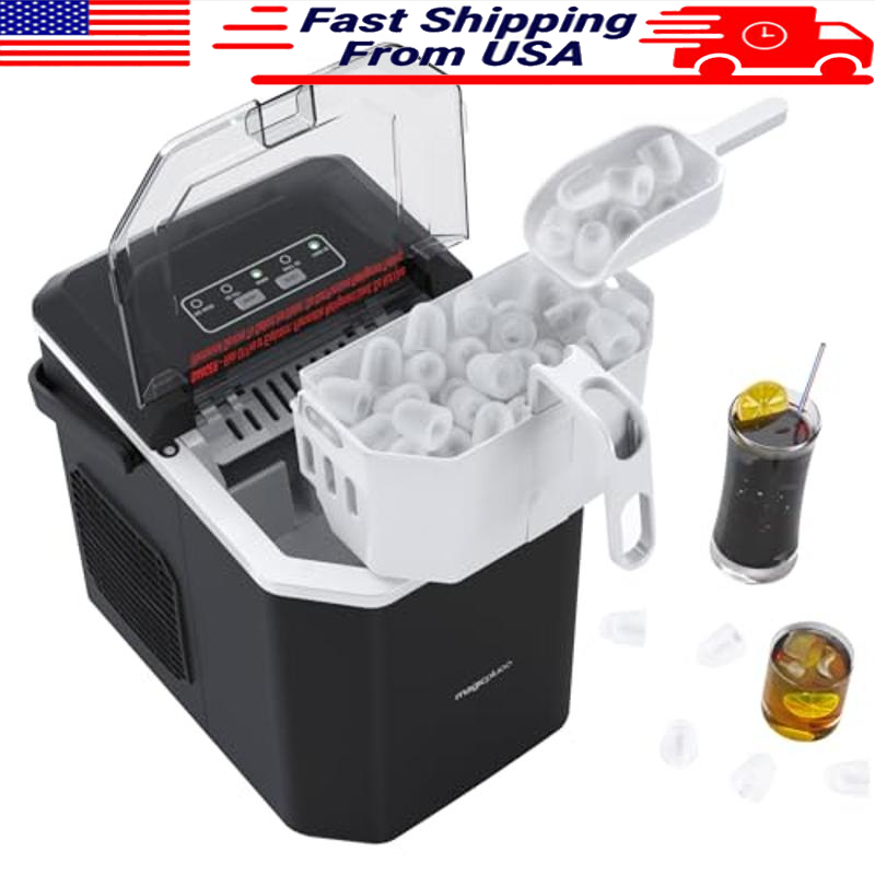 Portable Ice Maker 9 Cubes in 6 Mins 26.5 lbs/Day Self-Cleaning Home/Office/RV