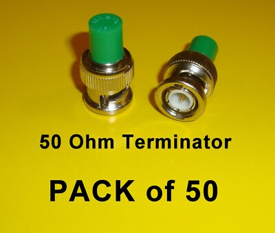 50 Stück BNC 50 Ohm TERMINATOR mit grüner Kappe 0,5 W 1 % Endkappenabschluss