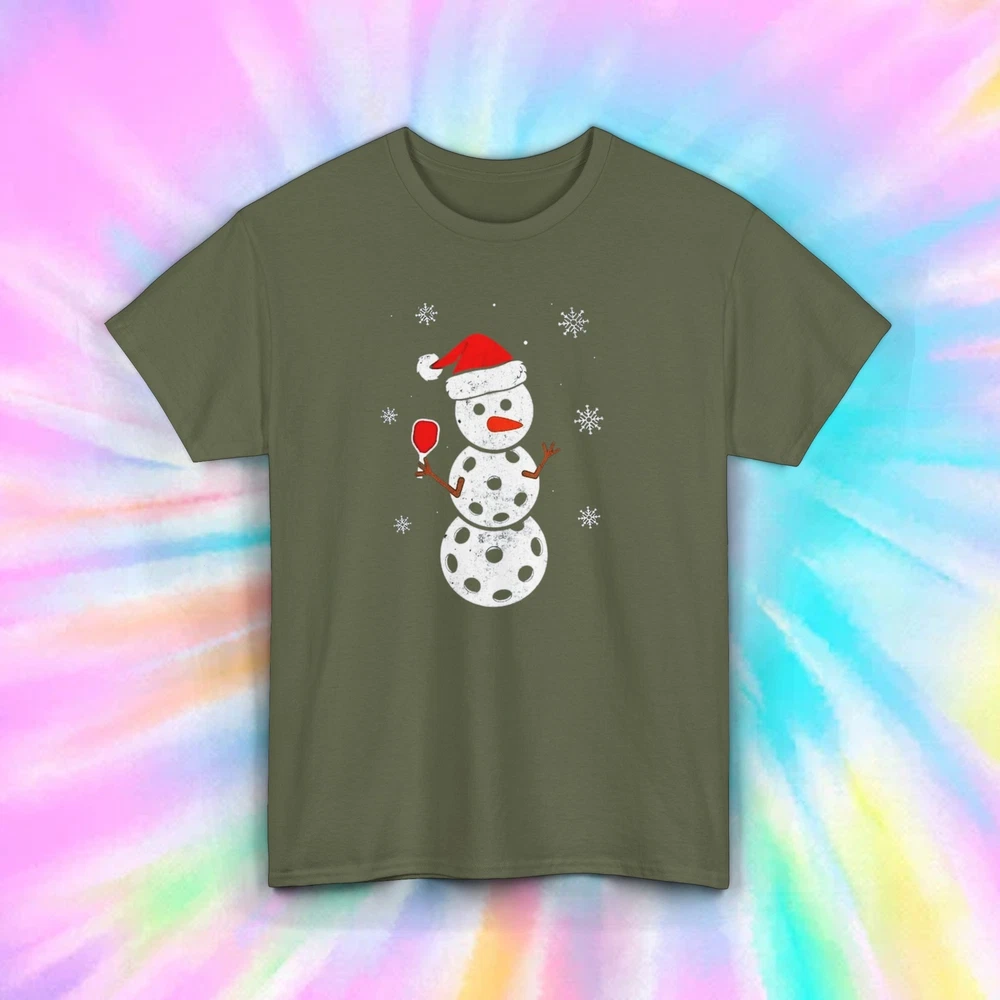 Pickleball Snowman T-Shirt | Funny Christmas Holiday Graphic Tee |  S-5XL