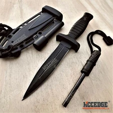 7" Double Edge Tactical Knife w/ Fire Starter Camping Knife Fixed Blade Knife