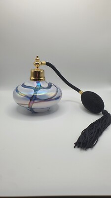 Vintage Parfum Zerstäuber Glas Quetschkugel Quaste weiß blau