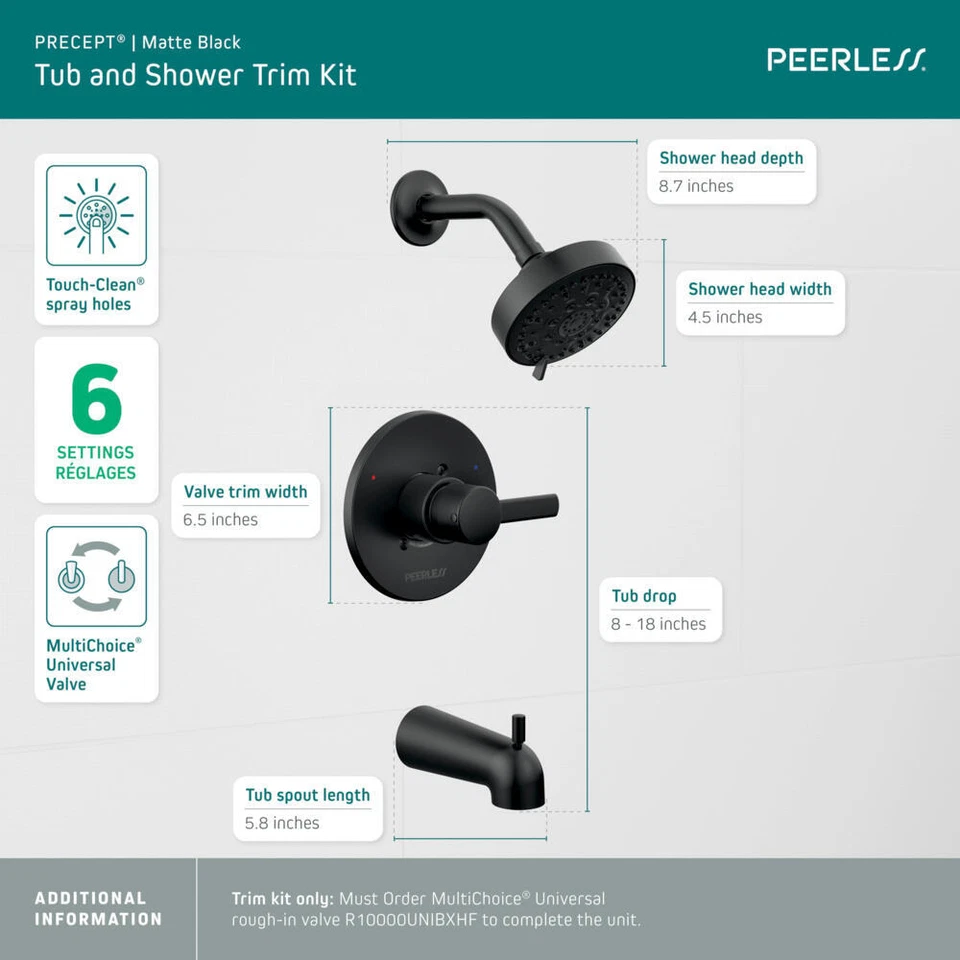 Kit de molduras de ducha para bañera Peerless Precept negro mate certificado reacondicionado Foto 3 de 3